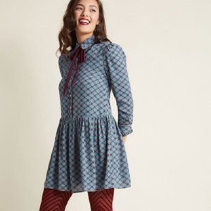 Miss Patina London Women's Long Sleeve A-Line Dress With Neck Tie